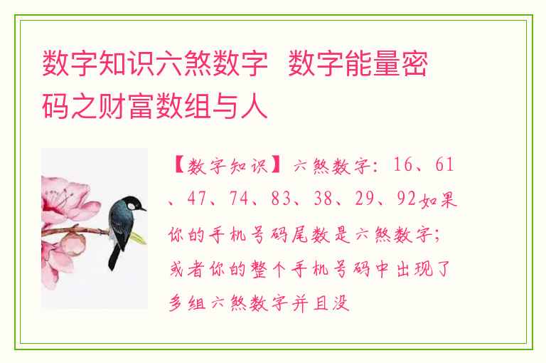 数字知识六煞数字  数字能量密码之财富数组与人