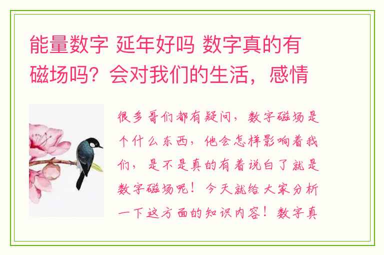 能量数字 延年好吗 数字真的有磁场吗？会对我们的生活，感情，财运，事业有多大影响