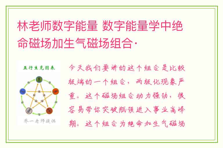 林老师数字能量 数字能量学中绝命磁场加生气磁场组合·