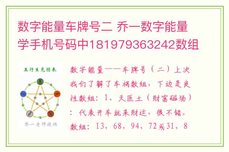 数字能量车牌号二 乔一数字能量学手机号码中181979363242数组和05关系分析