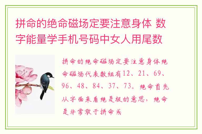 拼命的绝命磁场定要注意身体 数字能量学手机号码中女人用尾数什么号码好