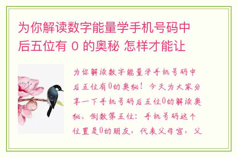 为你解读数字能量学手机号码中后五位有 0 的奥秘 怎样才能让手机号码助力你的运势