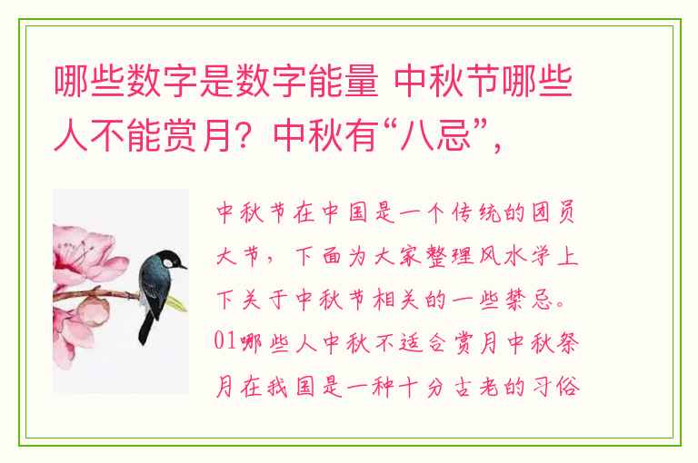 哪些数字是数字能量 中秋节哪些人不能赏月？中秋有“八忌”，怎样守规矩才能皆大欢喜？