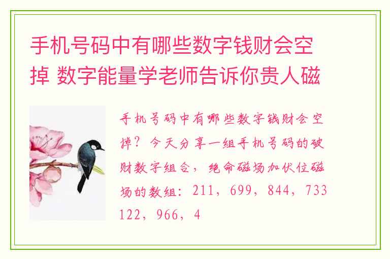 手机号码中有哪些数字钱财会空掉 数字能量学老师告诉你贵人磁场越多越好吗