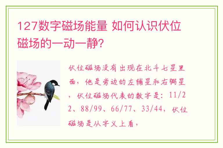 127数字磁场能量 如何认识伏位磁场的一动一静？