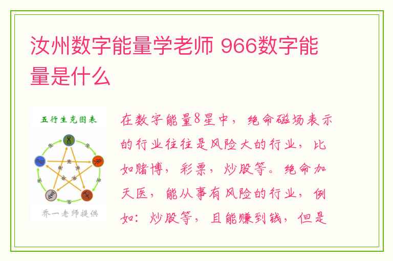 汝州数字能量学老师 966数字能量是什么