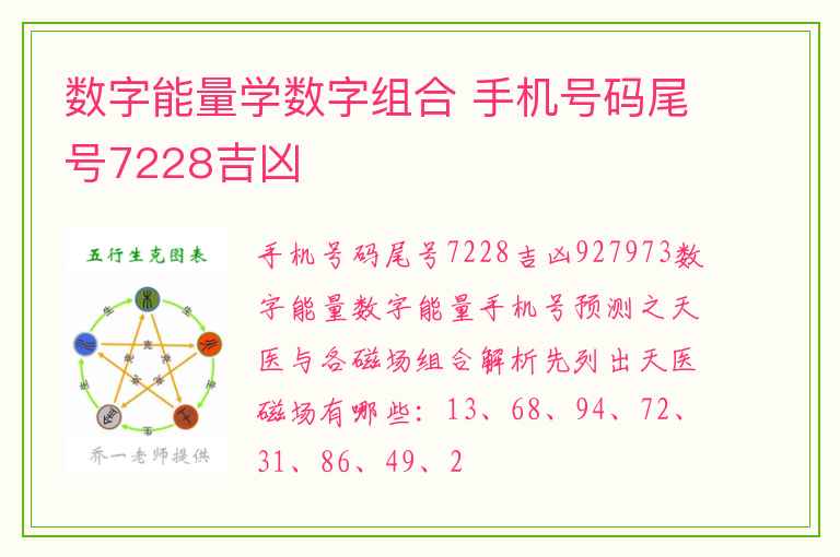 数字能量学数字组合 手机号码尾号7228吉凶