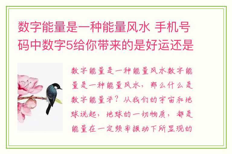 数字能量是一种能量风水 手机号码中数字5给你带来的是好运还是凶运