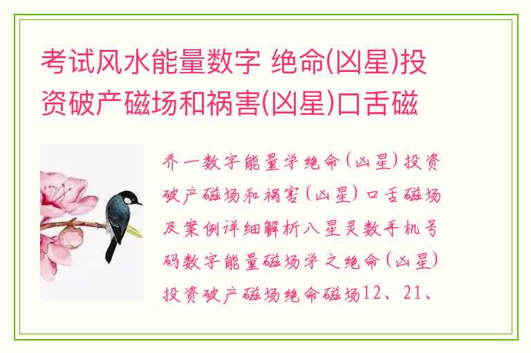 考试风水能量数字 绝命(凶星)投资破产磁场和祸害(凶星)口舌磁场及案例详细解析