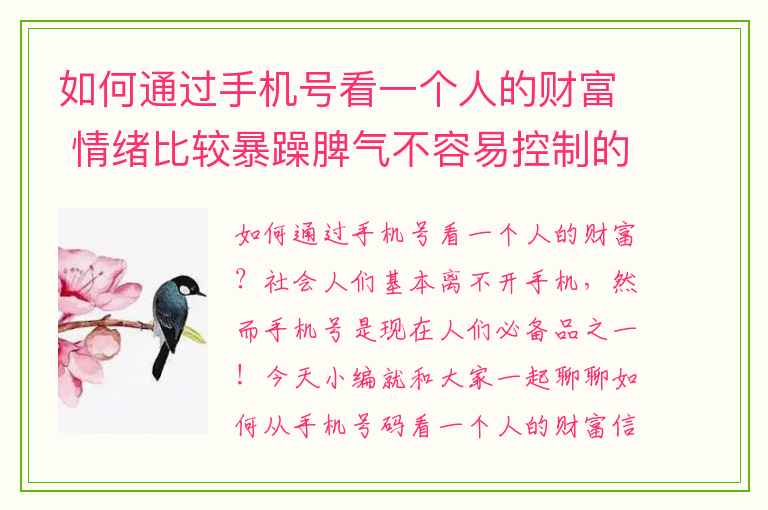 如何通过手机号看一个人的财富 情绪比较暴躁脾气不容易控制的磁场组合是哪些
