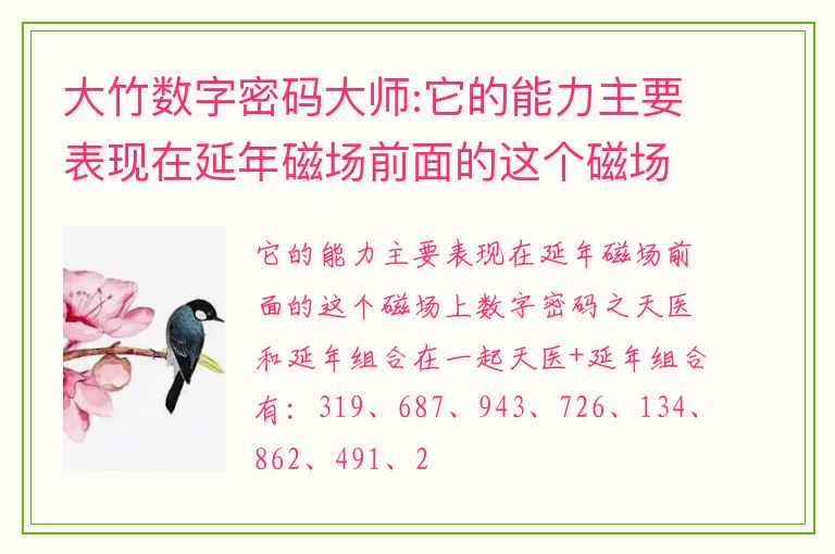 大竹数字密码大师:它的能力主要表现在延年磁场前面的这个磁场上