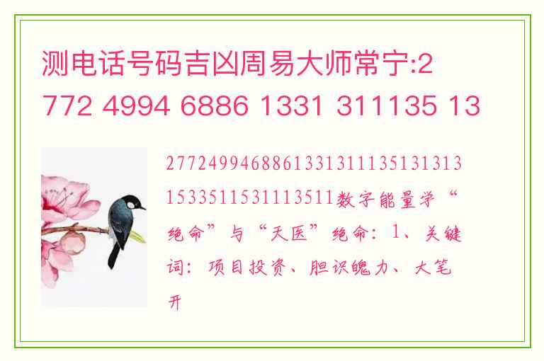 测电话号码吉凶周易大师常宁:2772 4994 6886 1331 311135 131313 153351 1531113511