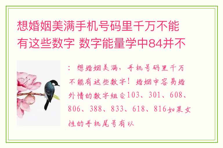 想婚姻美满手机号码里千万不能有这些数字 数字能量学中84并不是发死94并不是就死
