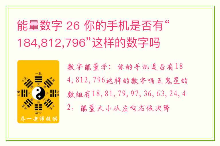 能量数字 26 你的手机是否有“184,812,796”这样的数字吗