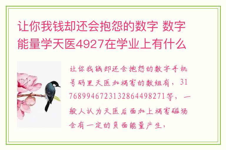 让你我钱却还会抱怨的数字 数字能量学天医4927在学业上有什么特质