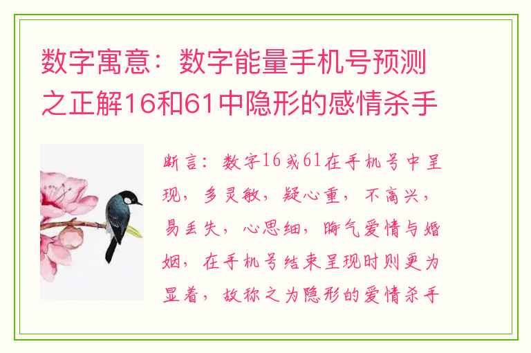 数字寓意：数字能量手机号预测之正解16和61中隐形的感情杀手磁场