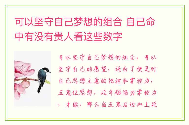 可以坚守自己梦想的组合 自己命中有没有贵人看这些数字