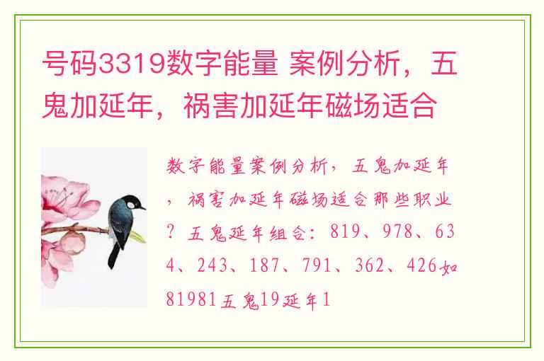 号码3319数字能量 案例分析，五鬼加延年，祸害加延年磁场适合那些职业？