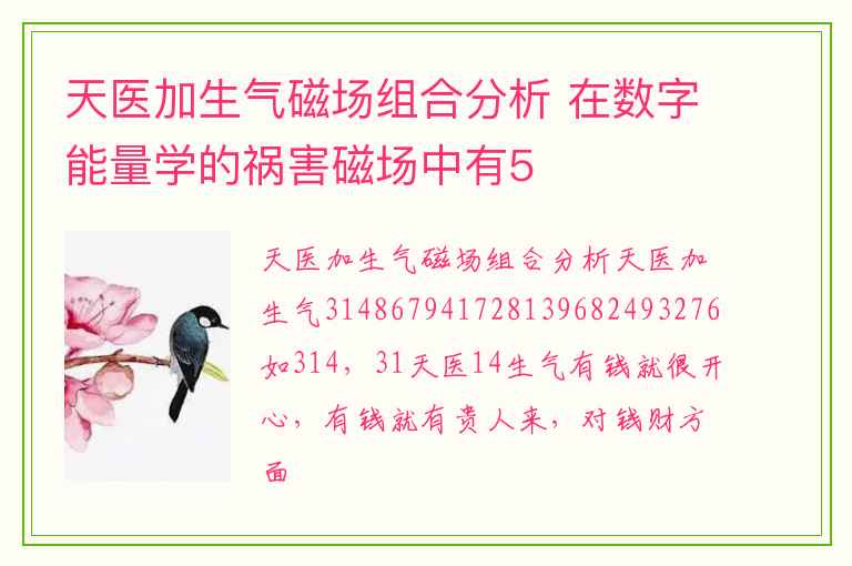 天医加生气磁场组合分析 在数字能量学的祸害磁场中有5