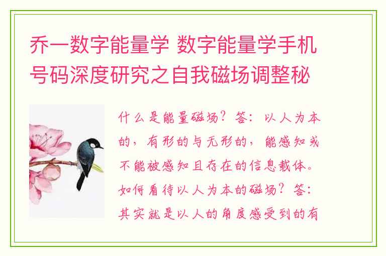 乔一数字能量学 数字能量学手机号码深度研究之自我磁场调整秘诀