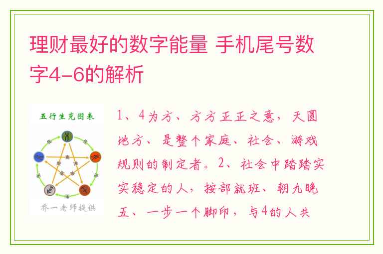 理财最好的数字能量 手机尾号数字4-6的解析