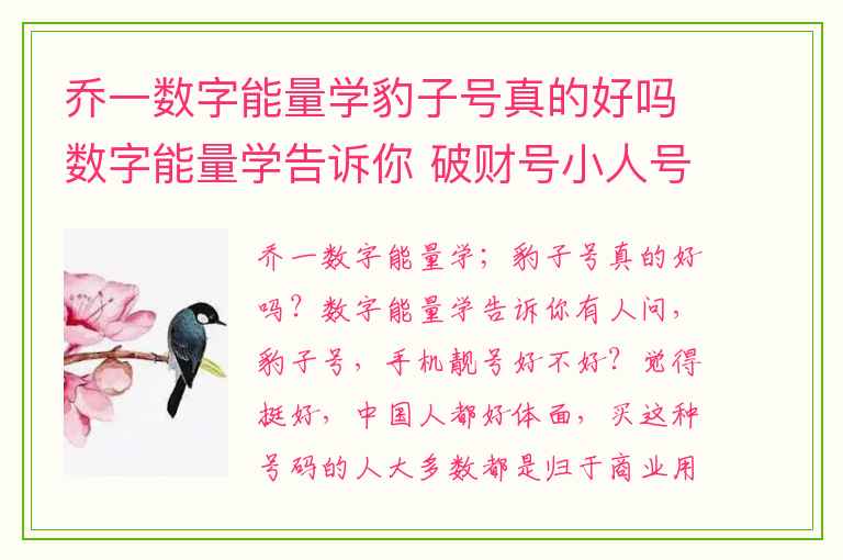 乔一数字能量学豹子号真的好吗数字能量学告诉你 破财号小人号伤身号霉运号你有吗