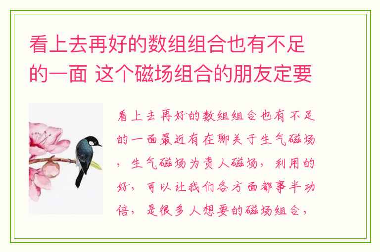 看上去再好的数组组合也有不足的一面 这个磁场组合的朋友定要懂得释放压力