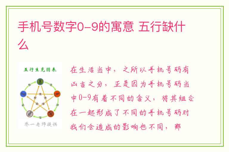 手机号数字0-9的寓意 五行缺什么