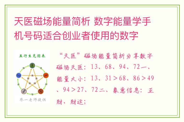 天医磁场能量简析 数字能量学手机号码适合创业者使用的数字