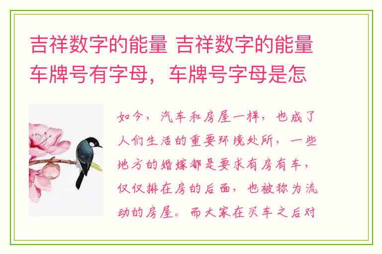 吉祥数字的能量 吉祥数字的能量车牌号有字母，车牌号字母是怎么确定的？