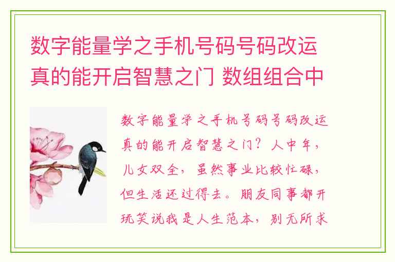 数字能量学之手机号码号码改运真的能开启智慧之门 数组组合中滔滔不绝的组合