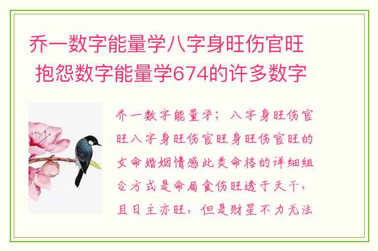 乔一数字能量学八字身旺伤官旺 抱怨数字能量学674的许多数字组合