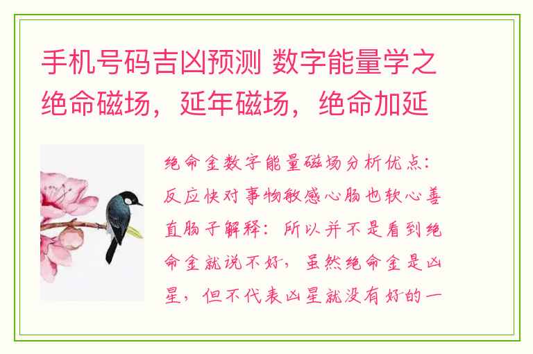 手机号码吉凶预测 数字能量学之绝命磁场，延年磁场，绝命加延年磁场解析