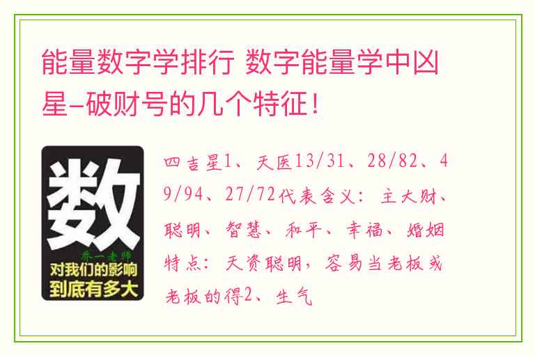 能量数字学排行 数字能量学中凶星-破财号的几个特征！