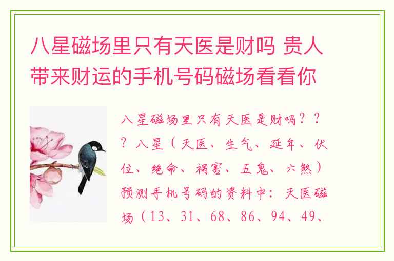 八星磁场里只有天医是财吗 贵人带来财运的手机号码磁场看看你有吗