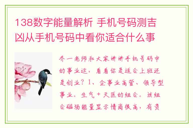 138数字能量解析 手机号码测吉凶从手机号码中看你适合什么事业