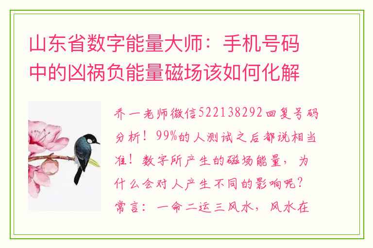 山东省数字能量大师：手机号码中的凶祸负能量磁场该如何化解？