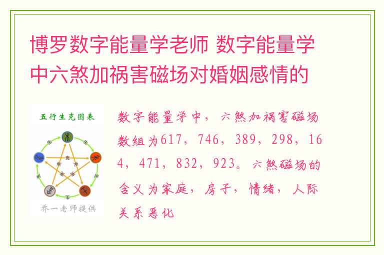 博罗数字能量学老师 数字能量学中六煞加祸害磁场对婚姻感情的影响