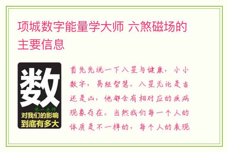 项城数字能量学大师 六煞磁场的主要信息