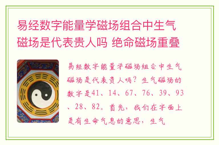 易经数字能量学磁场组合中生气磁场是代表贵人吗 绝命磁场重叠的手机号码最好不要选你知道是为什么吗