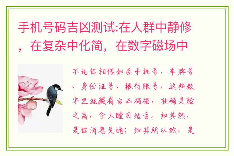 手机号码吉凶测试:在人群中静修，在复杂中化简，在数字磁场中觉醒！_知识