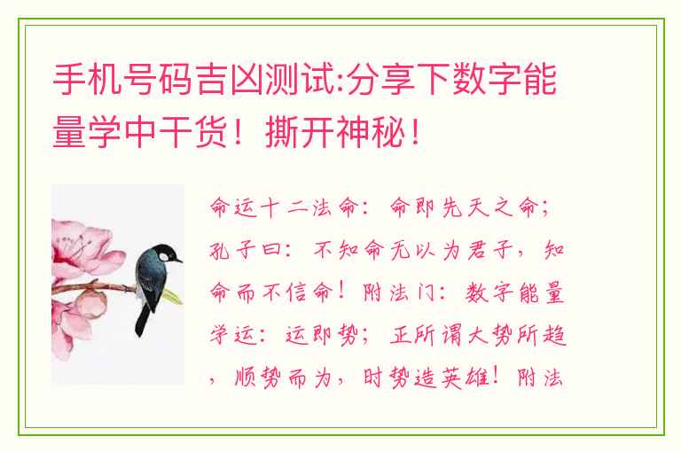 手机号码吉凶测试:分享下数字能量学中干货！撕开神秘！