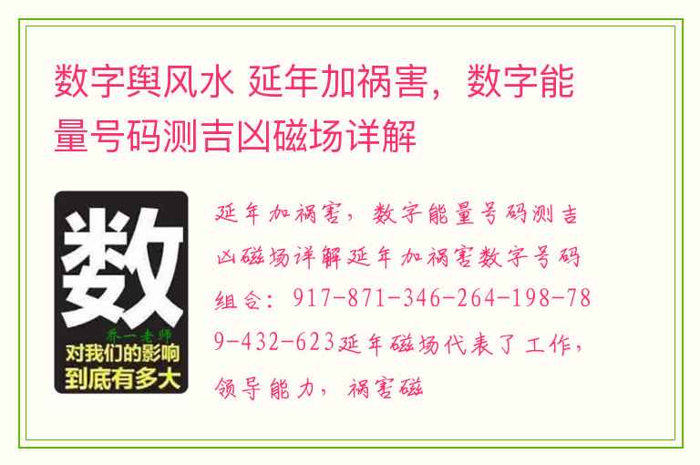 数字舆风水 延年加祸害，数字能量号码测吉凶磁场详解