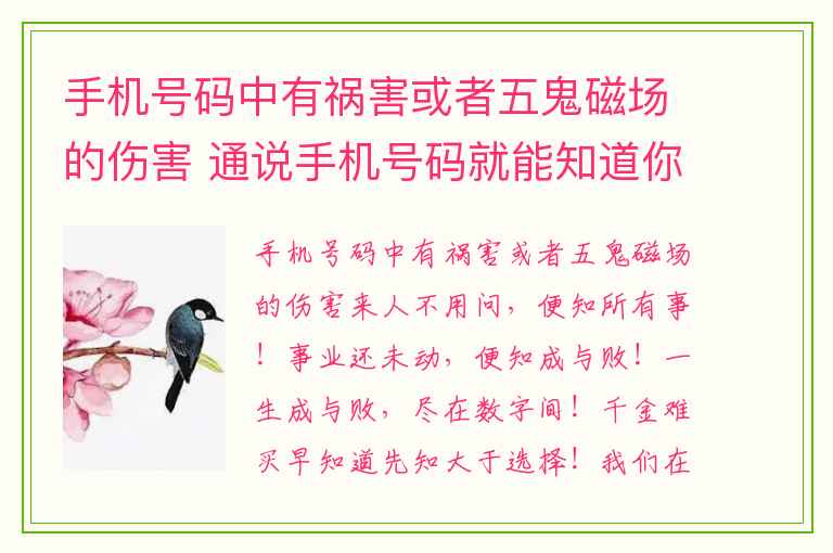 手机号码中有祸害或者五鬼磁场的伤害 通说手机号码就能知道你的职业方向