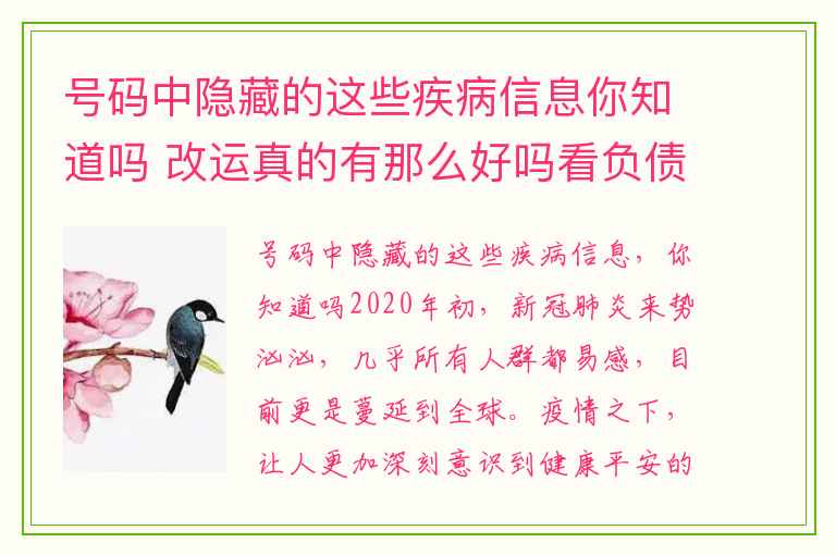 号码中隐藏的这些疾病信息你知道吗 改运真的有那么好吗看负债40多万的她怎么说