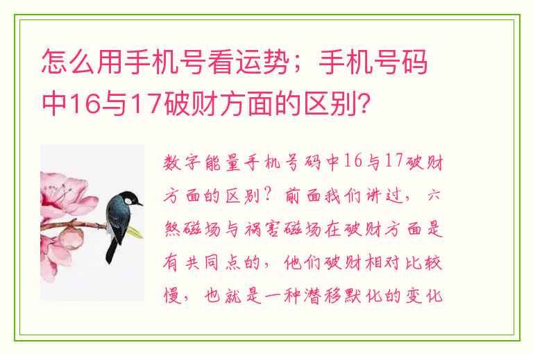 怎么用手机号看运势；手机号码中16与17破财方面的区别？