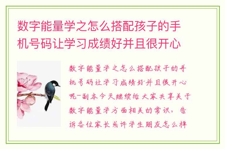 数字能量学之怎么搭配孩子的手机号码让学习成绩好并且很开心呢  副本 身份证号码在你的生活中扮演着什么样的角色呢