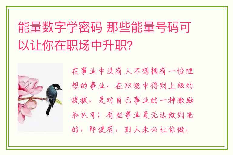 能量数字学密码 那些能量号码可以让你在职场中升职？