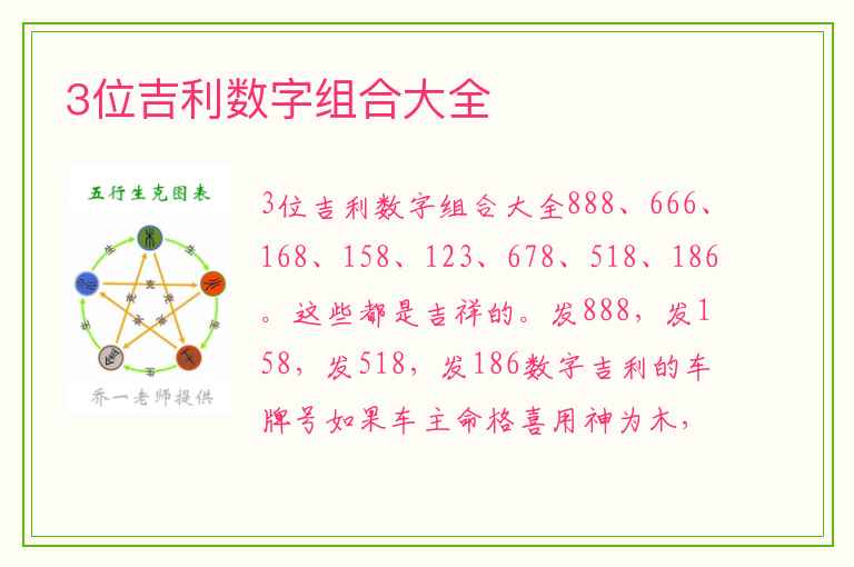 3位吉利数字组合大全