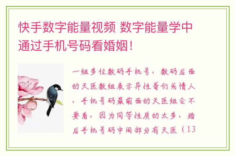 快手数字能量视频 数字能量学中通过手机号码看婚姻！